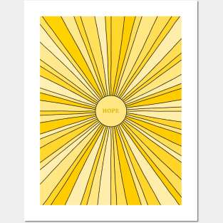 Retro sun with rays in gold and yellow + HOPE Posters and Art